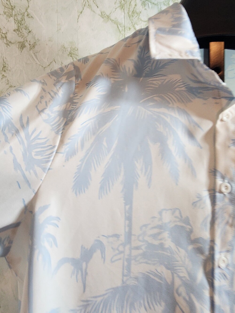 White/Blue Tropical Long Sleeve Shirt - Picture 2 of 8